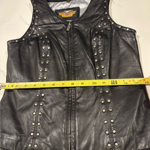 Vintage Harley Davidson Black Leather fancy ✨silver  Studded ✨Vest -XS-Zip front - Picture 13 of 16